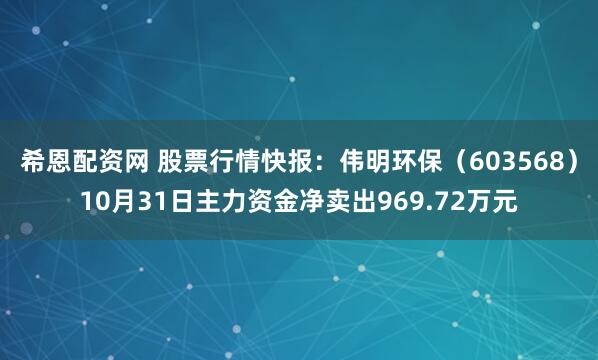 希恩配资网 股票行情快报：伟明环保（603568）10月31日主力资金净卖出969.72万元